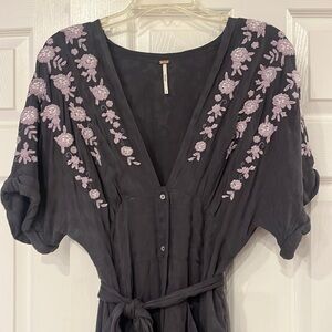 Free people grey and purple embroidered dress